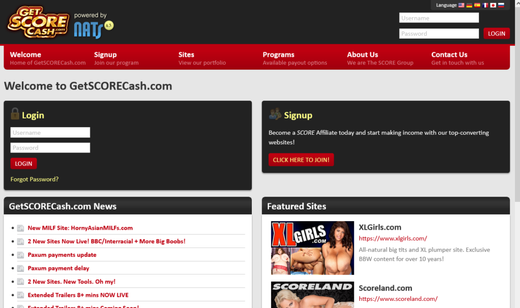 getscorecash com official adult affiliate program of the score group and scoreland com